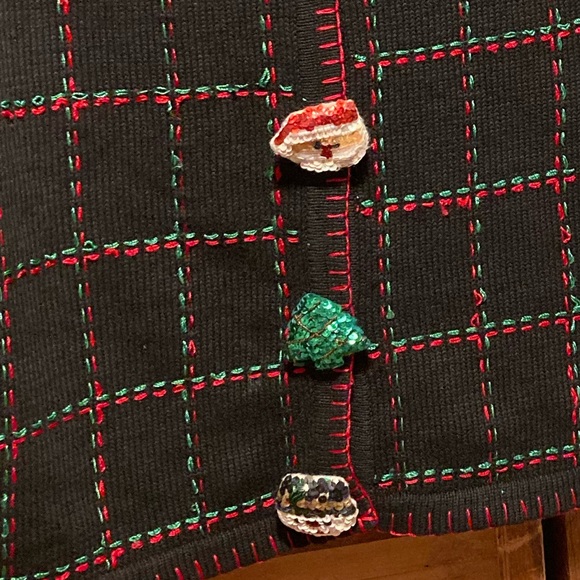 Vintage Lemon Grass Christmas Cardigan with Embellished Sequin Snowman & Santa - Picture 9 of 16